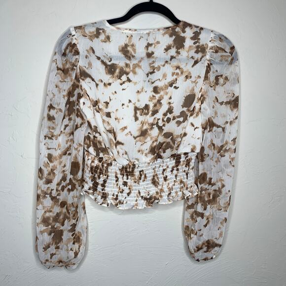 NWT Express Fall Crop Top Long Sleeve Chiffon Sz XS Brown Cream - Picture 6 of 10